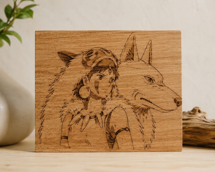 Gravure laser sur chêne — création pop